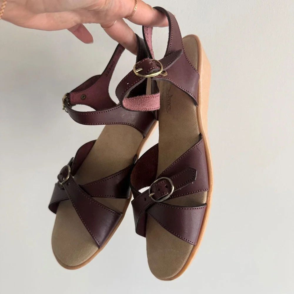 Vintage Wedge Sandals Italian Leather Strappy Slingback Comfort Shoes Size 6